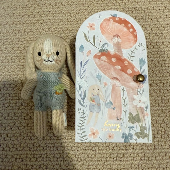Adorable Knit Bunny Toy in Cream and Blue Cuddle + Kind Mini Henry - Picture 2 of 10